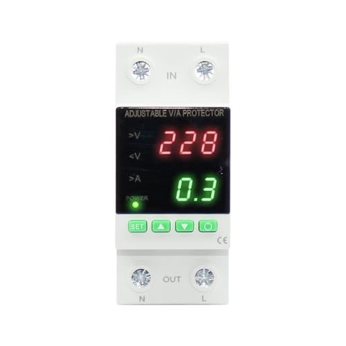 40A/63A 230V Din Rail Ajustable Sobretensión y Baja Tensión Dispositivo de Protección Sobrecorriente Protector de sobretensión Interruptor de reinicio (63A)
