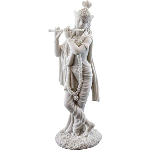 Top Collection Krishna-Statue - Hindu-Gott der Liebe und göttliche Freuden-Skulptur in Premium-Weiß-Marmor-Finish - 25,4 cm Sammlerfigur