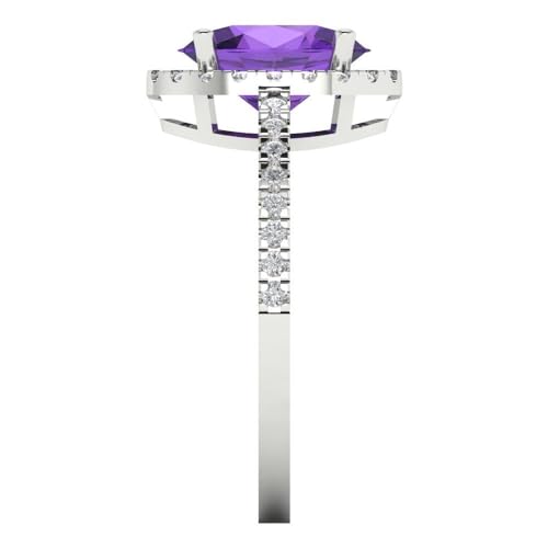 2.27 ct Oval Cut Natural Amethyst 14k White Gold Halo Solitaire with Accents Wedding Engagement Bridal Promise Ring3
