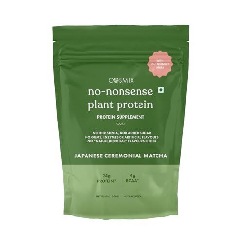 Image of Cosmix No-Nonsense Plant Protein | 24 Protein /Serve, 500g Pouch | Japanese Ceremonial Matcha | Plant Based Protein, Pea & Rice Isolate | Clean, Easy to Digest | All Essential Amino Acids