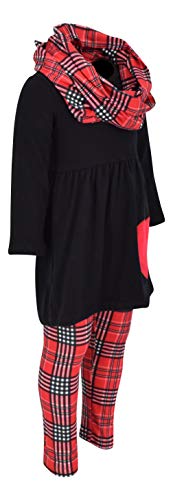 Image of Unique Baby Girls Kids Toddler 3pc Outfit Set Long Sleeve Cotton Blend Tunic Top Leggings and Scarf
