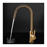 Waschbeckenarmatur aus gebürstetem Goldmessing, Küchenarmatur, 1 Loch, Einhebelmischer, Kalt- und Warmwasser, Doppelsteuerung, Ausziehdesign, Doppelfunktions-Waschbeckenarmatur (ge