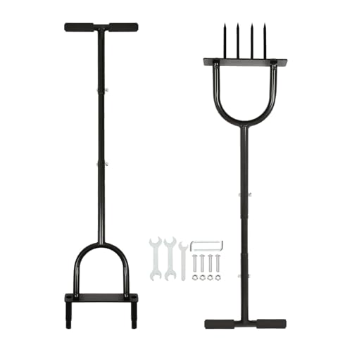 Harbour Housewares Lawn Aerator & Corer Set - 24.5cm x 1M - Black - 2pc Manual Heavy Duty Garden Gardening Grass Fertilizer Soil Turf Spikes Scarifier Aeration Hand Fork Tool