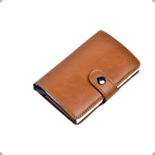 Carteira Slim com Proteção RFID, Couro, Porta Cartões com Pop-up Automático, Preto e Marrom, Design Minimalista, Proteçâo Contra Furto (Marrom)