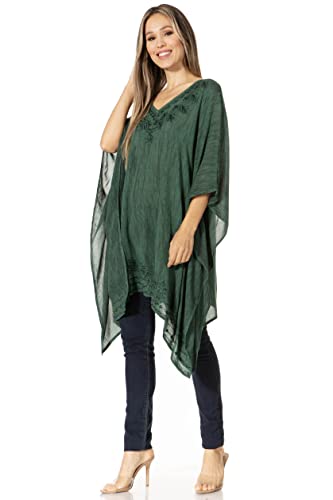 Sakkas Regina Women's Lightweight Stonewashed Poncho Top Blouse Caftan Cover up3