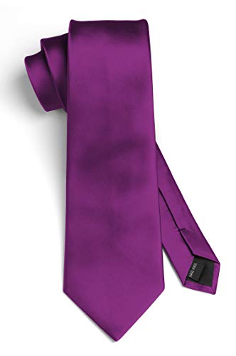 Image of HISDERN Mens Solid Color Ties Formal Satin Necktie and Pocket Square Set Classic Wedding Business Tie & Handkerchief