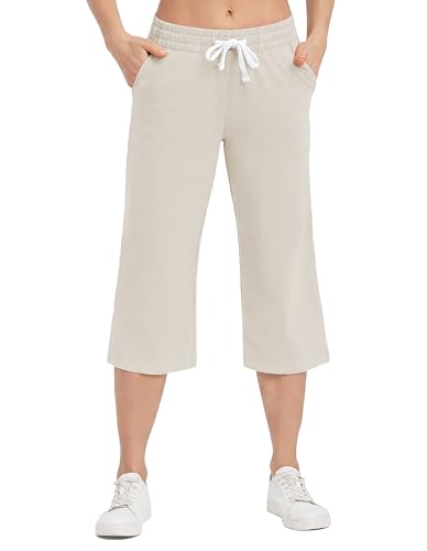 Image of SPECIALMAGIC Women Capri Pants Cotton Yoga Wide Leg Pajama Pants Capris Sweatpants Sports
