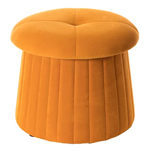 Fabulaxe Modern Tufted Velvet Mushroom Shape Storage Ottoman Storage Stool Trunk, Mustard Yellow