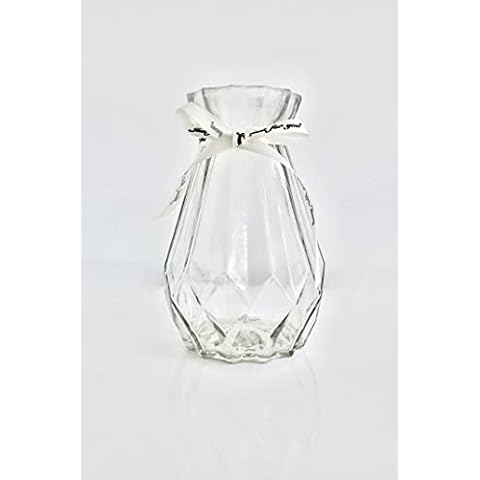 Rocwing Ribbed Glass Vase 15cm High Diamond Shape Multicolor - Clear Cover