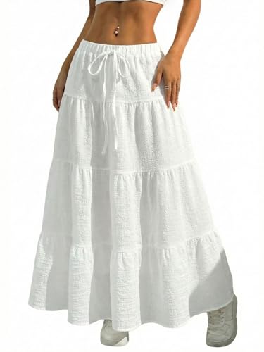 Verdusa Women's Boho Skirt Flowy Flared Ruffle Summer Long Maxi Skirts Going Out Outfits