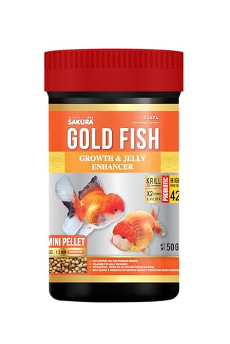 Sakura Super Premium Special Food for Gold Fish with Krill,Vitamin (A,B12,D3,K) & Probiotic Mini Pellet 1.5 mm- 50 Gm,Small