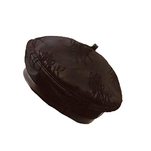 Women Casual PU Leather Berets Chic Solid Color Lace Painter Hat Comfy French Style Artist Hats for Daily Wear Black