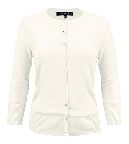 YEMAK Women's Knit Cardigan Sweater – 3/4 Sleeve Crewneck Basic