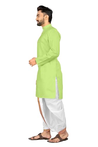 Image of UNIQUE MOMENTS Men's Cotton Dhoti Kurta Set with Full Sleeves Solid Pattern Modern Style and Mandarin Collar Neck | Perfect for Puja & Celebrations