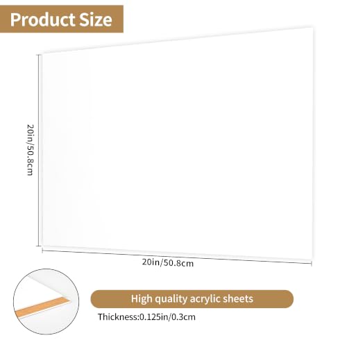 Image of 20 x 20 Matte White Acrylic Sheets 1 /8 inch Thick 3mm Frosted Plexiglass Sheet,Suitable for Painting, Handicrafts, DIY Display Projects (2, Matte White, 20 x 20)