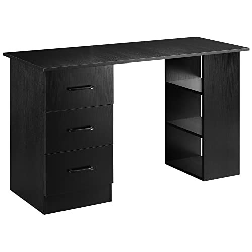 HOMCOM Escritorio para PC con 3 Cajones y 3 Estantes, Escritorio para Dormitorio y Oficina 120x49x72cm, Negro