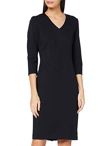 Taifun Damen Figurbetontes Kleid mit 3/4 Arm 3/4 Arm, Armschlitze Kleid Gewirke Kleid unifarben knieumspielend Marine 38