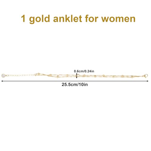 Gold Anklet for Women, Gold Plating Non-Tarnish Waterproof Ankle Bracelet with Little Beads Dainty Adjustable Chain Boho Jewelry for Summer Beach Gift - Image 3