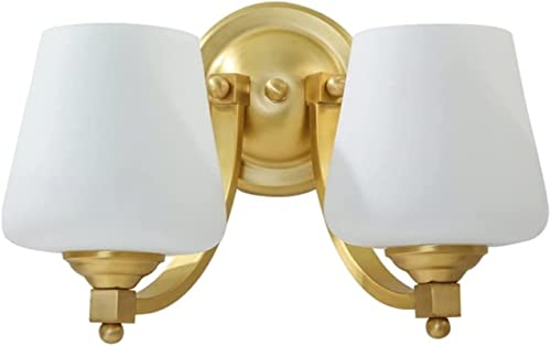 Aplique de pared vintage doble con luz dorada y pantalla de vidrio