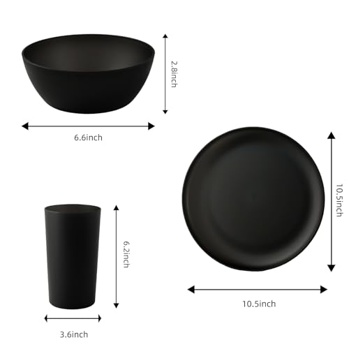 24pcs Dinnerware Sets,Plastic Plates and Bowls Sets,Dishes Set for 8,Unbreakable Modern Dish Sets,Reusable Dinning Set,Dishware Sets for Kitchen,Party or Picnic, Dishwasher Safe,Black,BPA free - Image 3