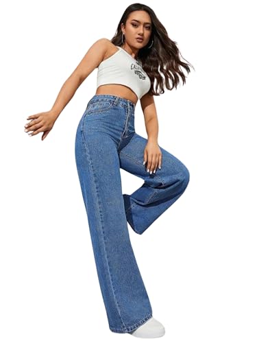 Image of Glossia Denim Baggy Jeans for Women | Stretchable High Waist Straight Fit Jeans for Women | High Rise Stretch Denim | Loose Fit Plus Size Denim (Sizes - 24 to 44) WJ81-1205-$