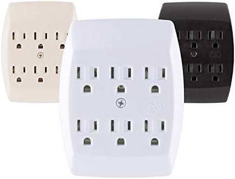 GE home electrical 6-Outlet Extender Wall Tap, Grounded Adapter, Charging Station, 3-Prong, Secure Install, UL Listed, White, 54947, 1 Pack