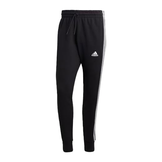adidas Men's Essentials French Terry Cuffed 3-Stripes Pants, Black/White, Medium