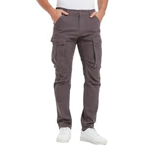 Plaid&Plain Men’s Cargo Pants Slim Fit with Articulated Knees