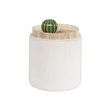 B FSOBEIIALEO Storage Ottoman Round Boucle Ottomans with Tray, Teddy Foot Rest Ottoman Cube with Storage for Living Room, Cream White 13.5'x13.5'x15'