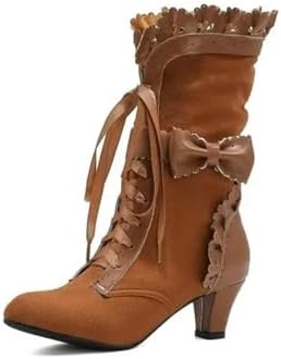 Botas Vitorianas Femininas Salto Grosso Cadarço Bonito Laço Nó Fa...
