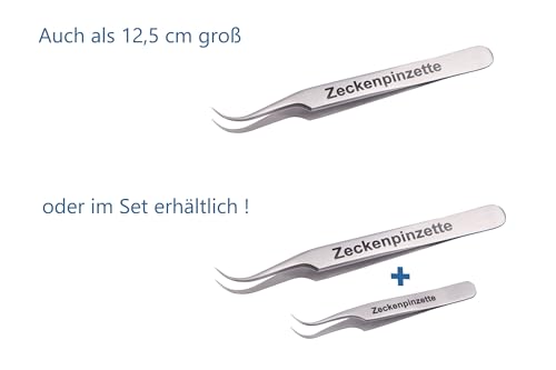 Faude Zeckenpinzette, Zeckenzange nur 8cm klein für Unterwegs zum Entfernen von Zecken jeder Größe ohne sie zu quetschen mit feiner, rund gebogener Spitze, Edelstahl