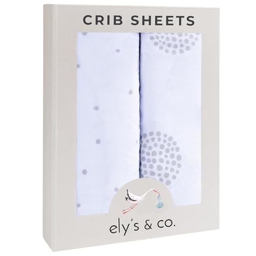 Image of Ely’s & Co. Crib Sheets, Baby Boy/Girl Fitted Crib Mattress Sheet Set, 2 Pack, 100% Jersey Knit Cotton, Infant and Toddler Nursery Bedding, Grey Dottie Print, 28” x 52”