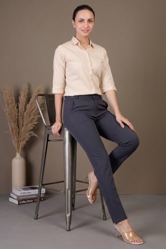Image of modny Formal Trousers for Women Premium Polycotton, Regular Fit, Straight Pant for Girls | Ideal for Office, College & Professional Wear