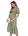 KOJOOIN Damen Umstandskleid Kurzarm Schwangerschaftskleid Midi Hohe Taille Stillkleid Mit Rüschen Armeegrün(Kurzarm)-New L