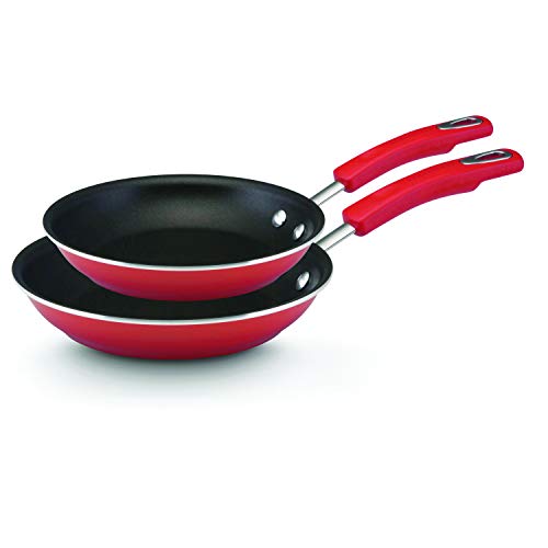 Rachael Ray Porcelain Enamel II - Juego de sartenes antiadherentes (22,8 cm y 27,9 cm), Gradiente rojo, Paquete de 2