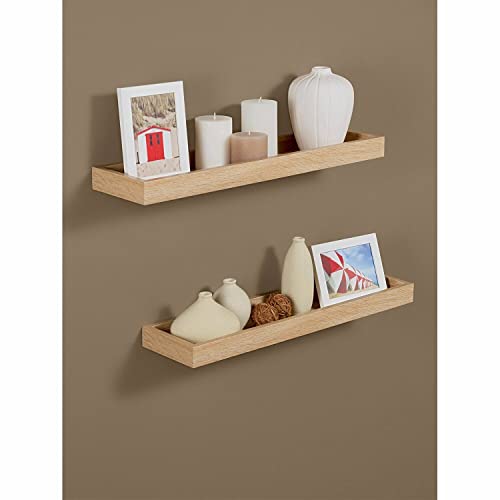 Estantería de pared para colgar en la pared, estantes de madera de densidad media (DM), decoración de ambiente y soporte para libros de objetos, 60 cm (roble) Cover