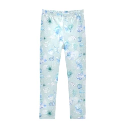 ALAZA Girls' Leggings Children's Yoga Pants Skinny Printed Dance Blue Shell Sea Urchin Comfortable 4T