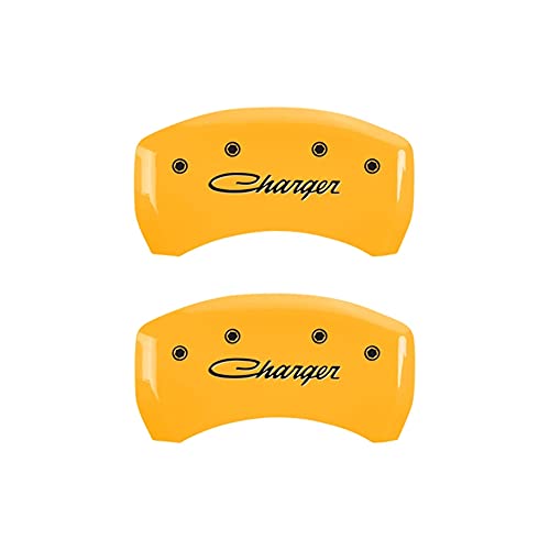Image of MGP Caliper Covers - Brake Caliper Covers for 2011-2023 Dodge Challenger & 2011-2023 Dodge Charger (Requires Dual Piston Front Caliper) Front and Rear Set (Black, Challenger / /)