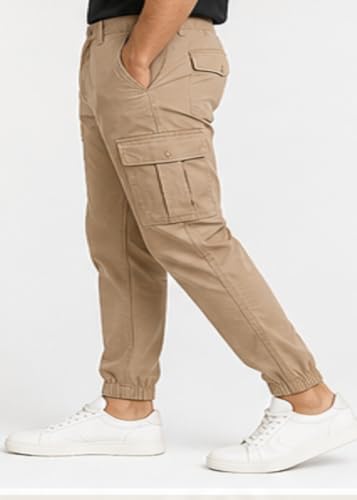 Image of Men's Jogger Cargo Pants | Stretchable Cotton Blend Utility Trousers | Regular Fit Multi Pocket Casual Bottom Wea