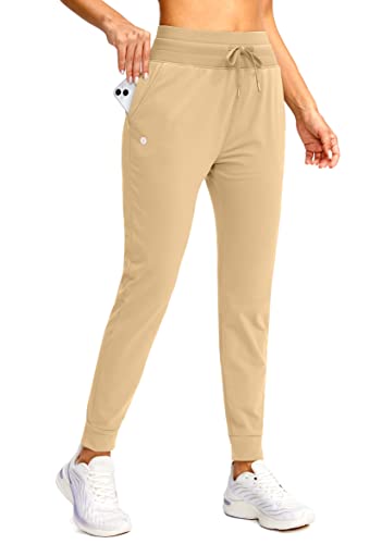 SANTINY Women's Fleece Lined Joggers Water Resistant High Waisted Thermal Sweatpants Winter Pants Hiking Running Pockets(Khaki_XS)