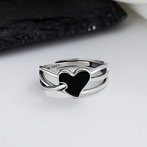Black Heart Open Statement Rings Sterling Silver 925 Adjustable Multi Layers Engagement Promise Ring Endless Love Eternity Wedding Bands Wrap Finger Band for Women4