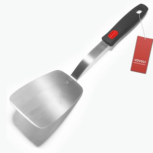 Stainless Steel Spatula, Solid Metal Turner for Kitchen Use, VOVOLY Heavy Duty Cooking Spatula, Wide Blade with Beveled Edge, Heat Resistant Silicone Handle, Dishwasher Safe