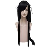GOOACTION 31''/80Cm Long Straight Black Azur Lane Atago Cosplay Costume Party Wig with Bangs Synthetic Hair Replacement for Halloween