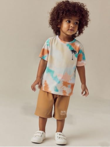 Image of Kid Toddler Baby Boys Clothes Tie-dye Palm Leaf Top 2Pcs Summer Shorts Set
