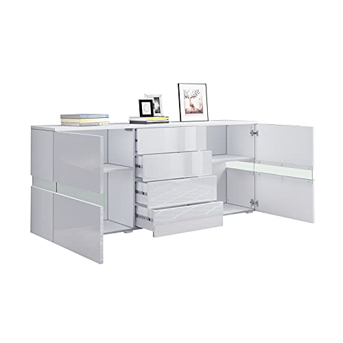 Senvoziii LED Sideboard Storage Cabinet Cupboard Unit 2 Doors 4 Drawers High Gloss TV Stand Unit for Dining Room Living Room Kitchen - Image 6