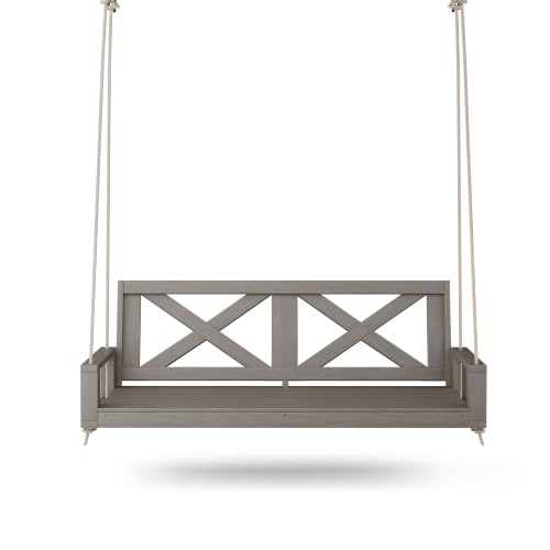 Image of Malvern 5 Foot Wood Porch Swing Bed in Gray Paint, Amish Handcrafted Daybed Style Swing