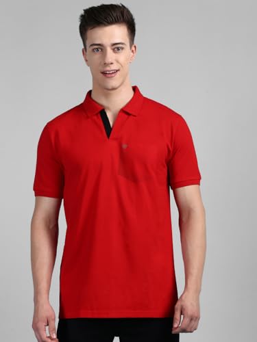 Image of Lux Cozi Men's Regular Fit Polo Neck Half Sleeve Solid Casual T-Shirt with Chest Pocket COZI 2122 EMRD RD 4XL 2PC