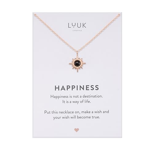 LUUK LIFESTYLE Collana femminile con Stella polare e dedica HAPPINESS, in acciaio inossidabile resistente e delicato sulla pelle, oro rosa