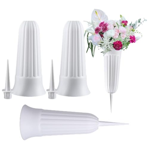 墓地花瓶 4本セット メモリアルフラワーホルダー スパイク付き 高級花立 墓マーカー 花 お墓用 屋外装飾 芝生 庭用 ホワイト