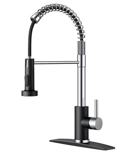 Image of FORIOUS Kitchen Faucet with Pull Down Sprayer, Stainless Steel Commercial Single Handle Classic Spring Pull Out Sink Faucet for Pot Filler, Farmhouse Camper Bar Laundry Room, Black Chrome